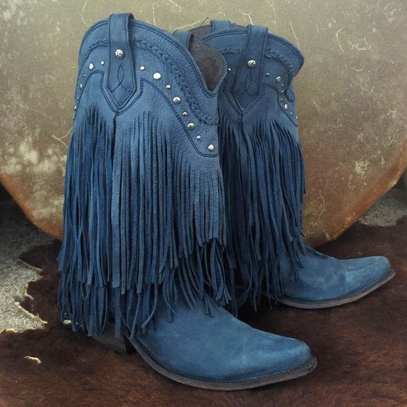 LIBERTY BLACK LB71124 "Vegas" Russian Blue fringe cowgirl boots snip toe sz 10 - Picture 11 of 16